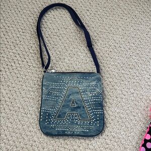 Justice Blue Denim Crossbody Bag with Studded Initial